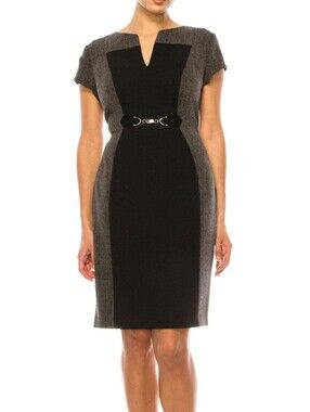 connected apparel Black and Gray Colorblock Sheath Dress